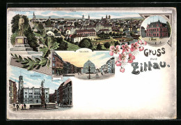 Lithographie Zittau, Totalansicht Mit Neustadt Und Marktplatz  - Zittau