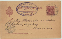 ESPAGNE / ESPAÑA - 1894 Fechador VALENCIA / ESTACION FERROCARRIL Sobre Postal 10c Carmin/anteado Ed.31 A BARMEN Alemania - Briefe U. Dokumente