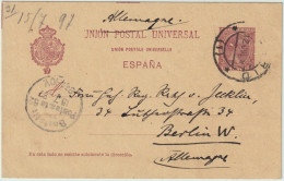 ESPAGNE / ESPAÑA - 1897 Fechador MADRID / (1) Sobre Postal 10c Carmin/amarillo Ed.31A A BERLÍN, Alemania - Cartas & Documentos