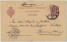 ESPAGNE / ESPAÑA - 1898 Fechador MADRID / (1) Sobre Postal 10c Carmin/amarillo Ed.31A A BONN, Alemania - Storia Postale