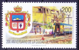 Chile 1995 MNH, Coats Of Arms, Railways, Engine, Foundation Of Parral City - Treni