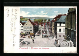 AK Pössneck /Th., Markt Mit Schuhgasse Aus Der Vogelschau  - Pössneck