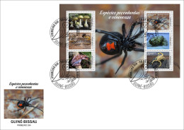 GUINEA BISSAU 2024 FDC MS 6V - POISONOUS TOXIC VENOMOUS - FROG FROGS MUSHROOMS SNAKES FISH SCORPION SPIDERS - Rane