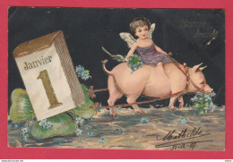 Pig -Cochon ... Bonne Année ... Angelot - 1907  ( Voir Verso ) - Cerdos