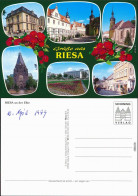 Ansichtskarte Riesa Kirche, Fußgängerzone, Park, Geschäfte 1999 - Riesa