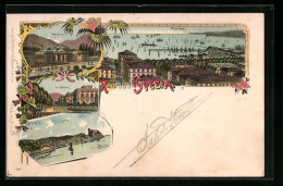 Lithographie Spezia, Via Mazzini, L`Arsenale, Leria, Teilansicht Mit Hafen  - La Spezia