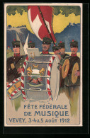 Künstler-AK Vevey, Fête Féderale De Musique 1912, Marsch-Kapelle  - Vevey