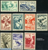 Monaco 1948 Olympic Games 9v, Unused (hinged), Sport - Athletics - Basketball - Kayaks & Rowing - Olympic Games - Sail.. - Nuevos