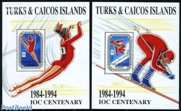 Turks And Caicos Islands 1995 I.O.C. Centenary 2 S/s, Mint NH, Sport - Gymnastics - Olympic Games - Skiing - Gymnastik