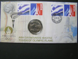 GREECE TOUCH OF OLYMPIC FLAME-ANCIENT OLYMPIA Coins .. - FDC