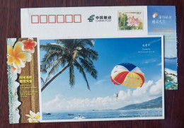 Parasailing,Coconut Tree,China 2012 Sunny Hainan Island Holiday Paradise Advertising Pre-stamped Card - Parachutting