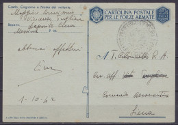 Italie - EP CP Cartolina Postale Per Le Forze Armate (pour Militaire) En Franchise F.M. Datée 1-10-1942 De MESSINA Pour  - Posta Militare (PM)