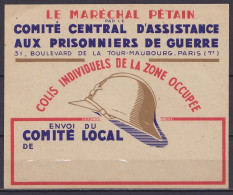 Etiquette De Colis Neuve Comité Central D'Assistance Aux Prisonniers De Guerre (Paris) / Colis Individuels De La Zone Oc - Altri & Non Classificati