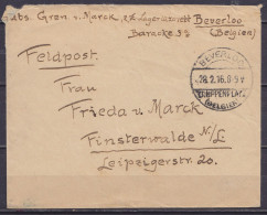 L. En Franchise Feldpost Du "Lagerlazarett De Beverloo" Càpt "BEVERLOO /28.2.1916/ TRUPPENPLATE" Pour FINSTERWALDE (Alle - Armada Alemana