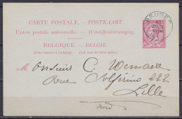 Carte Postale 10c Rose (N°46) Càd BRUGES /30 JUIN 1892 Pour LILLE - Briefkaarten 1871-1909