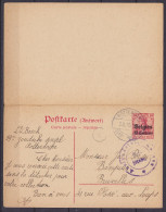 CP Avec Réponse (Postkarte Mit Antwotkarte) 10c Rouge Càd HUY /22 V 1915/ HOEI Pour BRUXELLES Attenante à Carte-réponse  - Duitse Bezetting