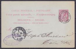 Carte Postale 10c Rose (N°46) Càd ANVERS (STATION) /20 NOV 1889 Pour CÖLN - Càd Arrivée CÖLN - Briefkaarten 1871-1909