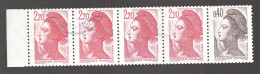 FRANCE LIBERTE 2F20 + 40C YT 2376B EN BANDE DE 5 OBLITERE - Used Stamps