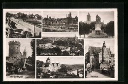 AK Schweinfurt, Ortsansicht, Rückertdenkmal, Mainpartie, Mainbrücke, Alter Stadtturm, Schloss Mainberg, Rathaus  - Schweinfurt