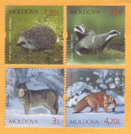 2011  Moldova Moldavie Moldau  Red Book  Wolf,  Fox,  Hedgehog. Fauna.  4v Mint - Honden