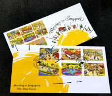 Singapore In Morning 2017 School Market Park Bicycle Traffic Bus Dance Heron Bird Exercise Playground Lifestyle (FDC - Singapore (1959-...)