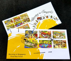 Singapore In Morning 2017 School Market Park Bicycle Traffic Bus Dance Heron Bird Exercise Playground Lifestyle (FDC - Singapour (1959-...)