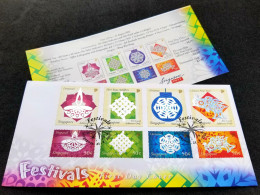 Singapore Festivals 2002 Diwali Christmas New Year Hari Raya Chinese New Year Festival (FDC) *Hologram *unusual - Singapore (1959-...)