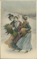 M.M. VIENNE / M. MUNK 1900s ART NOUVEAU POSTCARD SIGNED - WOMEN & MISTLETOE - N.794 (5534) - Vienne