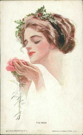 HARRISON FISHER SIGNED 1907 POSTCARD - WOMAN & FLOWERS - THE ROSE - PUB BY REINTHAL & NEWMAN - N.181  (5537) - Fisher, Harrison
