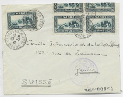 MAROC 50C BLOC DE 4 REPLIE +1 LETTRE COVER CASABLANCA POSTES 23.7.1940 + MARINE MILITAIRE POUR SUISSE - Cartas & Documentos