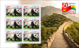 GUINEA BISSAU 2024 MS 6V - CHINA DIPLOMATIC RELATIONS - GIANT PANDAS PANDA GEANT - CHINA ANNIVERSARY - GREAT WALL - MNH - Orsi