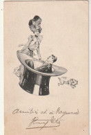 ***  ILLUSTRATEUR  ***   Par Illustrateur Inconnu Fantaisie Femmme Et Homme Sortant D'un Chapeau Chien  - Voor 1900