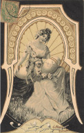 Jugendstil * Série 6 CPA Illustrateur Art Nouveau * Joyeuses Pâques * Pasqua PAQUES * Femmes Lapin Rabbit Dorures - Voor 1900
