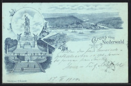 Lithographie Niederwald, Panorama, Niederwalddenkmal Mit Treppen  - Other & Unclassified
