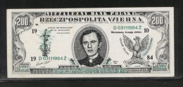POLAND SOLIDARNOSC 1984 INDEPENDENT BANK OF POLAND SAINT JERZY POPIELUSZKO  200ZL DOLLAR DESIGN BANK NOTE PRISTINE - Poland