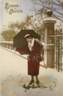 FANTAISIE - FEMME - LADY - FRAU  -  BONNE  ANNEE - PARAPLUIE - NEIGE - Femmes