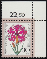 818 Wohlfahrt Blumen 30+15 Pf Prachtnelke ** Ecke O.r. - Unused Stamps