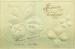 CPA FANTAISIE GAUFREE - TREFLES A QUATRE FEUILLES - JE PORTE BONHEUR - Other & Unclassified