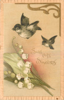 CPA FANTAISIE GAUFREE - MOINEAUX - MUGUET - SOUHAITS SINCERES - CACHET CONVOYEUR - Birds