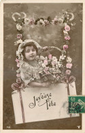 FANTAISIE - FILLETTE - LITTLE GIRL - MAEDCHEN - COIFFE ET COL DENTELLE - PANIER DE FLEURS - LETTRE - JOYEUSE FETE - Altri & Non Classificati