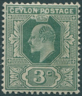 Ceylon 1903 SG266 3c Green KEVII Crown CA Wmk MLH (amd) - Sri Lanka (Ceylon) (1948-...)