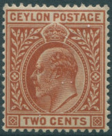 Ceylon 1903 SG265 2c Red-brown KEVII Crown CA Wmk #2 MLH (amd) - Sri Lanka (Ceylon) (1948-...)