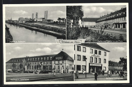 AK Walsum A. Rhein, Hafen Mit Schacht, Rathaus Und Sparkasse, Barbara-Lichtspiele, Kohle  - Mineral