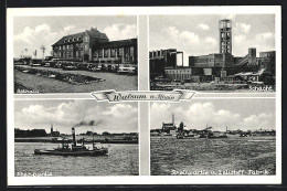 AK Walsum A. Rhein, Rhein-Partie Und Zellstoff-Fabrik, Schacht Und Rathaus, Kohle  - Mineral