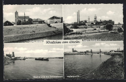 AK Walsum Am Rhein, Kath. Kirche, Zeche Walsum I/II, Rheinpartie Mit Zellstoffwerk, Hafenpartie  - Mines