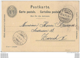 93 - 28 - Entier Postal 5cts Avec Cachets à Date Zurich 1895 - Stamped Stationery