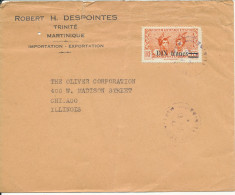 Martinique Cover Sent To USA 16-8-1947 Single Franked Overprinted DIX FRANCS Folded Cover - Cartas & Documentos