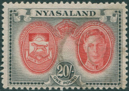 Nyasaland 1945 SG157 20/- Scarlet And Black KGVI Arms FU - Malawi (1964-...)