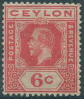 Ceylon 1921 SG342 6c Carmine-red KGV Tablet A MLH (amd) - Sri Lanka (Ceylan) (1948-...)