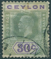 Ceylon 1912 SG313 30c Blue-green And Violet KGV FU (amd) - Sri Lanka (Ceylon) (1948-...)